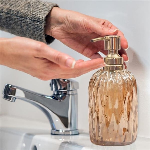 Nu Steel Nusteel GLA328C-6 Amber Glass With Gold Colored Steel Soap & Lotion Pump GLA328C-6 - main